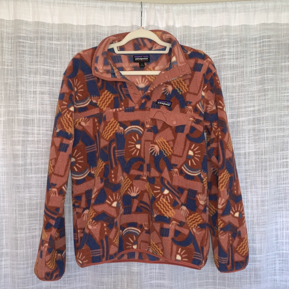 Patagonia Synchilla unique Aztec tribal funky geometric sunshine print